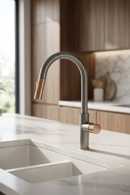 حنفية مطبخ رصاصي مع روز غولد